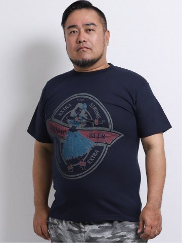 【大きいサイズ】グランバック/GRAND-BACK 綿天竺フラガール クルーネック半袖Tシャツ