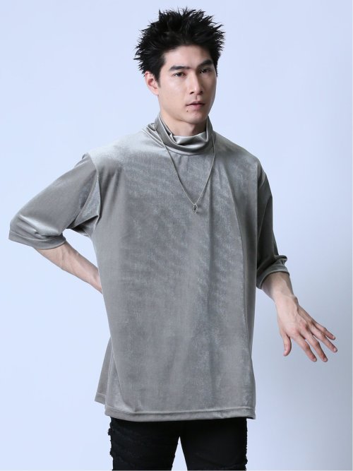 ネックレス付き タートル半袖Tシャツ(M 03ライトグレー): トップス 