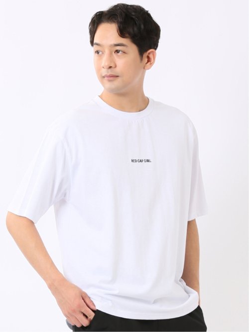 WEB限定 Tシャツ メンズ 半袖 綿 コットン クルー ややゆったり バックプリント ロゴ 刺繍 レッドキャプガール/RED CAP GIRL