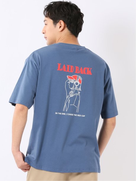 WEB限定 Tシャツ メンズ 半袖 綿 コットン クルー ややゆったり バックプリント ロゴ 刺繍 レッドキャプガール/RED CAP GIRL