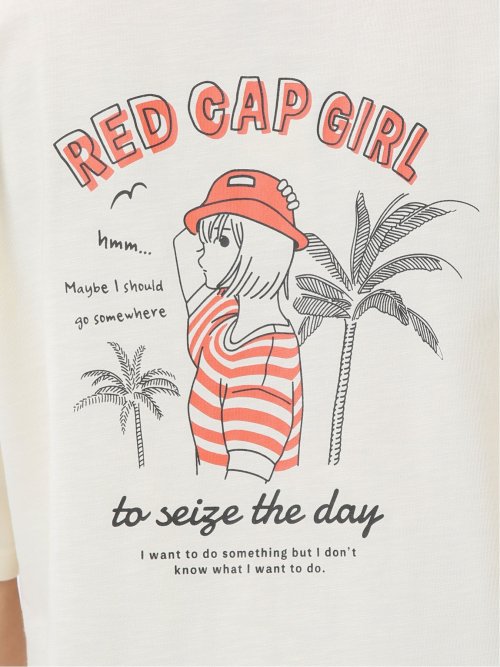 Tシャツ メンズ 半袖 接触冷感 速乾 クルー ややゆったり バックプリント ポケット レッドキャプガール/RED CAP GIRL WEB限定