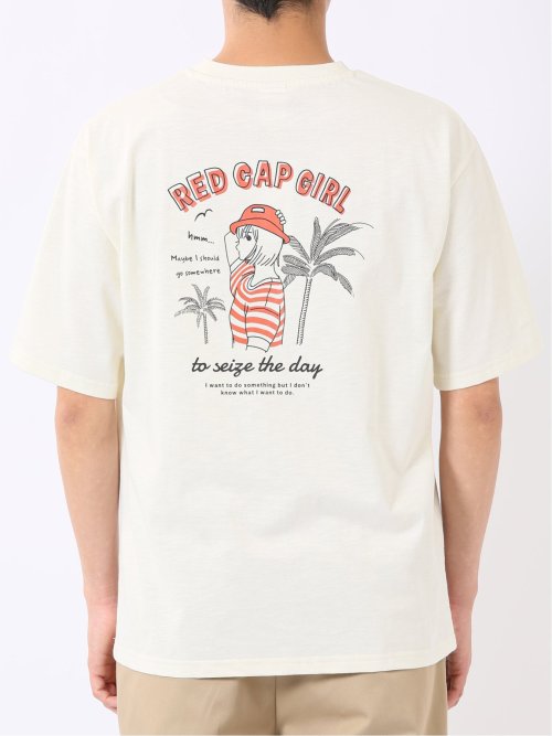 Tシャツ メンズ 半袖 接触冷感 速乾 クルー ややゆったり バックプリント ポケット レッドキャプガール/RED CAP GIRL WEB限定