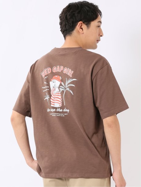 Tシャツ メンズ 半袖 接触冷感 速乾 クルー ややゆったり バックプリント ポケット レッドキャプガール/RED CAP GIRL WEB限定