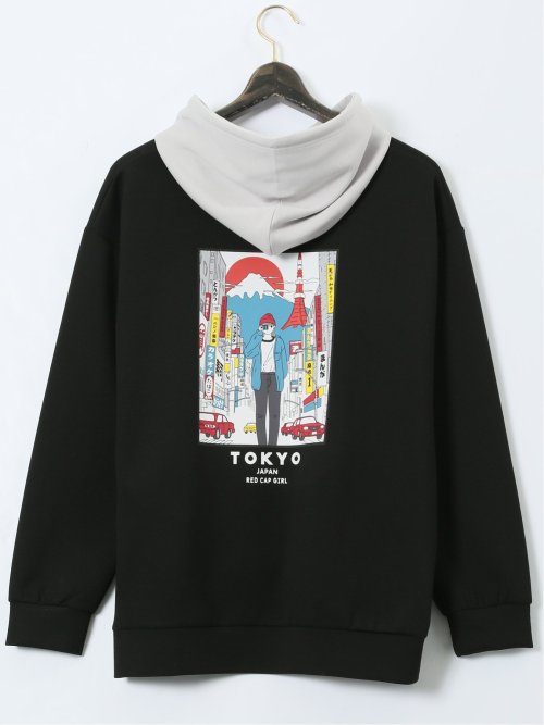 【大きいサイズ】レッドキャプガール/RED CAP GIRL ストレッチ バックプリント プルパーカー