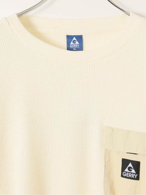 Tシャツ メンズ 長袖 大きいサイズ 綿混 ワッフル クルーネック 胸ポケット ジェリー/GERRY