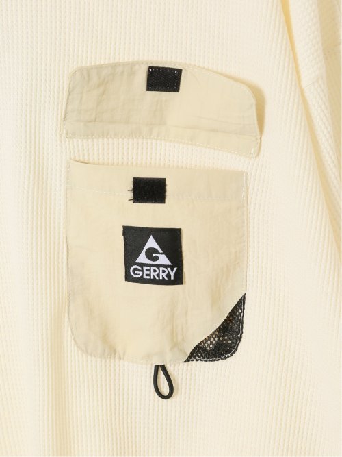 Tシャツ メンズ 長袖 大きいサイズ 綿混 ワッフル クルーネック 胸ポケット ジェリー/GERRY