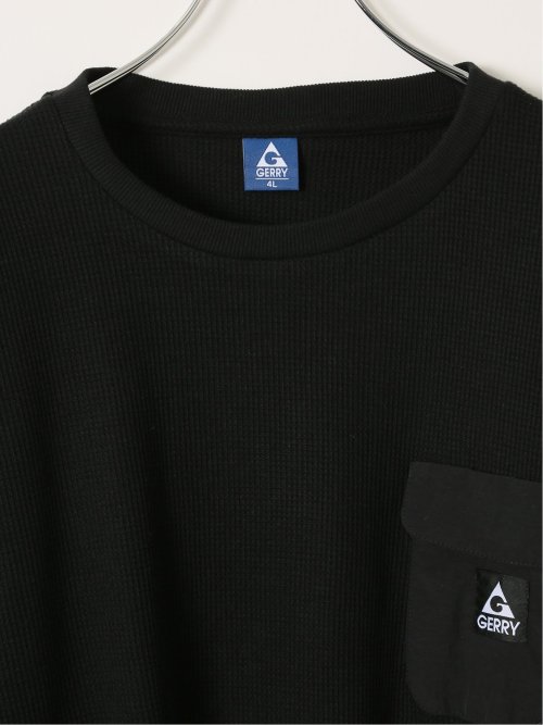 Tシャツ メンズ 長袖 大きいサイズ 綿混 ワッフル クルーネック 胸ポケット ジェリー/GERRY