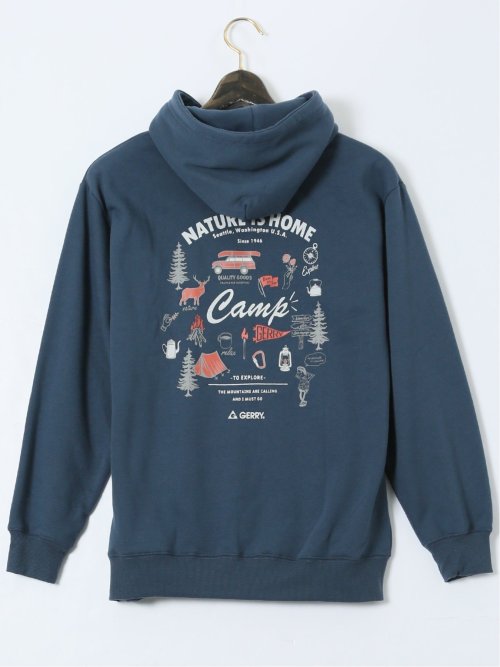 【大きいサイズ】ジェリー/GERRY 裏起毛 バックプリント プルパーカー