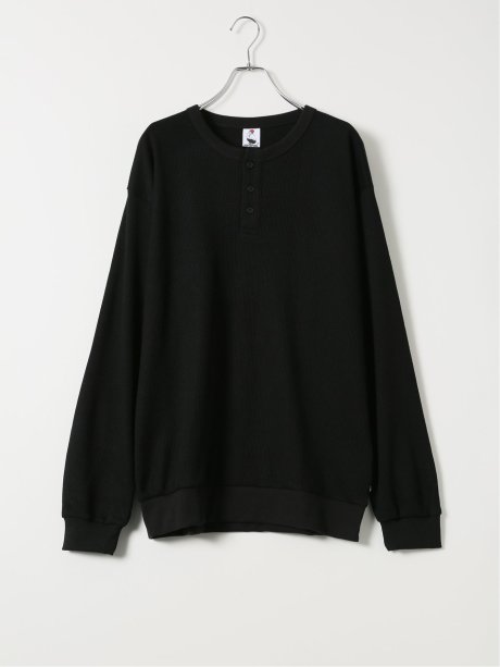 Tシャツ メンズ 長袖 大きいサイズ 綿混 ワッフル ヘンリーネック バックプリント レッドキャプガール/RED CAP GIRL