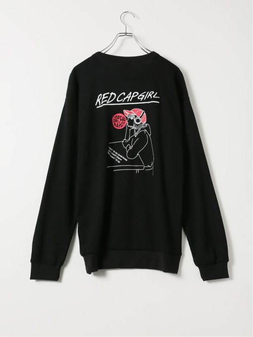 Tシャツ メンズ 長袖 大きいサイズ 綿混 ワッフル ヘンリーネック バックプリント レッドキャプガール/RED CAP GIRL