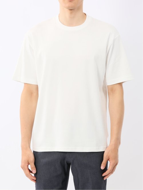 DRESS T-SHIRT】シルケットコットン スロープネック半袖Tシャツ(M 01白