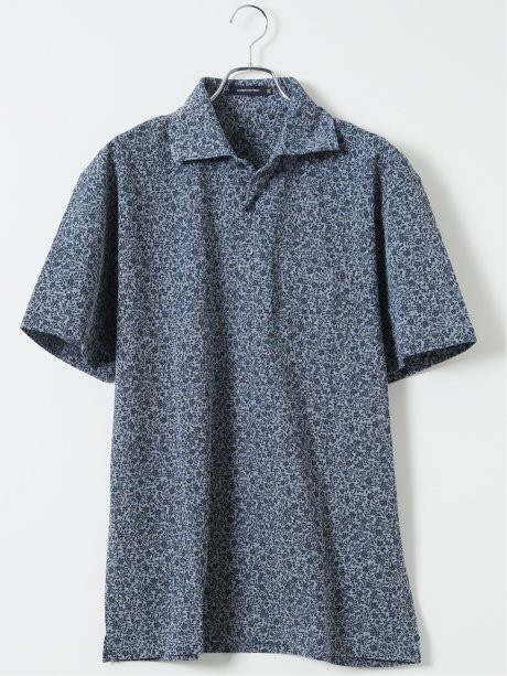 【大きいサイズ】ジム/GIM 吸水速乾 小花柄 ワイドカラー 半袖 ポロシャツ