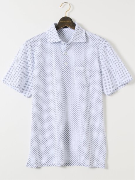 【大きいサイズ】AUVIEUX CONTINENT by gim 小紋柄 ワイドカラー 半袖 ポロ シャツ