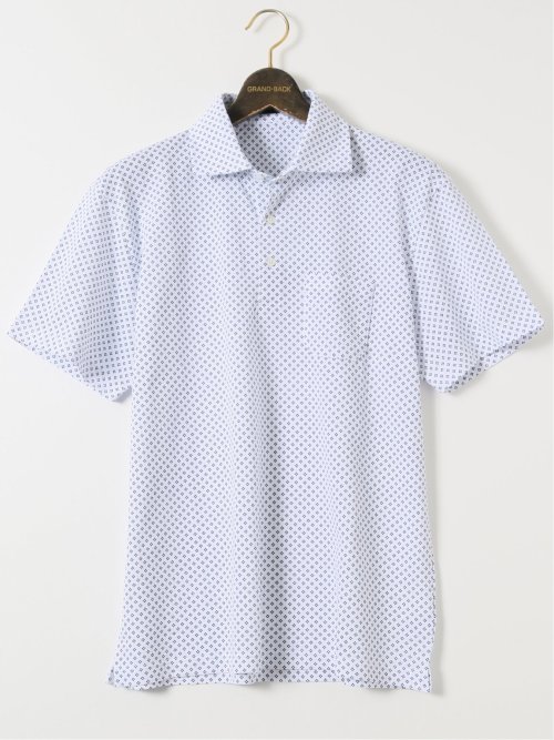 【大きいサイズ】AUVIEUX CONTINENT by gim 小紋柄 ワイドカラー 半袖 ポロ シャツ