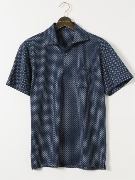 【大きいサイズ】AUVIEUX CONTINENT by gim 小紋柄 ワイドカラー 半袖 ポロ シャツ