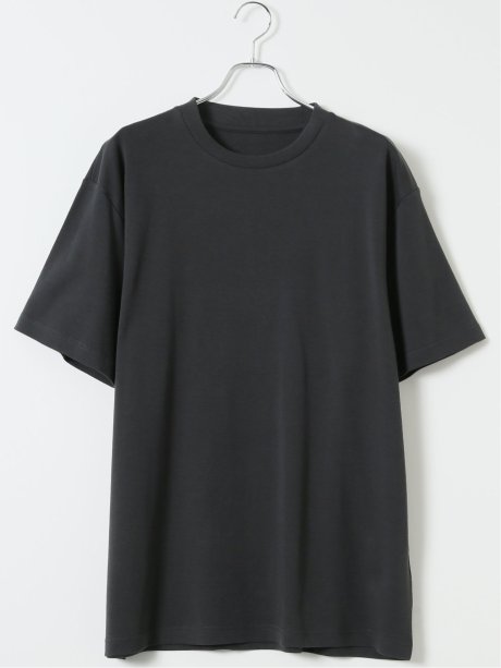 【大きいサイズ】AUVIEUX CONTINENT by gim ストレッチ 接触冷感 シルケットスムース スロープネック 半袖 Tシャツ