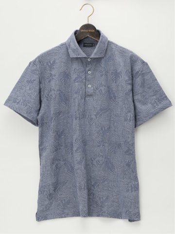 【大きいサイズ】グランバック/GRAND-BACK リンクスリーフ柄 ワイドカラー半袖ポロシャツ