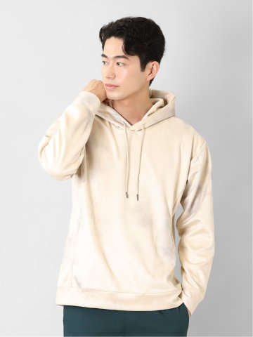 ニットスエード 斑プリント ルーズプルパーカー