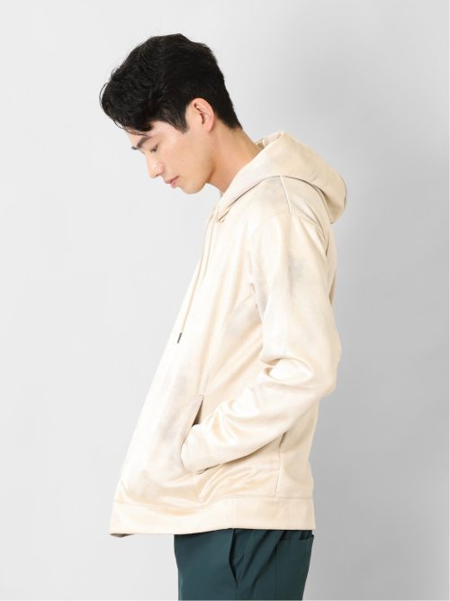 ニットスエード 斑プリント ルーズプルパーカー