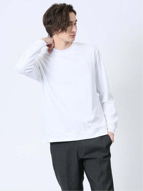 【DRESS T-SHIRT】綿ストレッチ スロープネック長袖Tシャツ