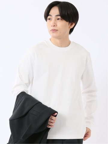 Tシャツ メンズ 長袖 ストレッチ UV 綿 コットン 無地 シルケット スムス スロープネック ドレスT