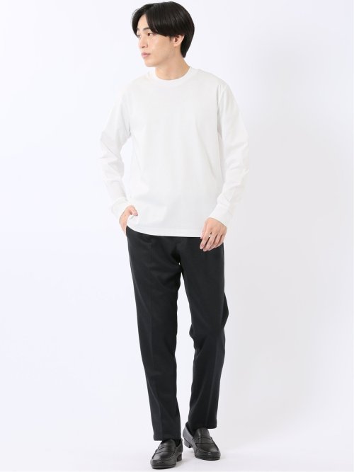 Tシャツ メンズ 長袖 ストレッチ UV 綿 コットン 無地 シルケット スムス スロープネック ドレスT