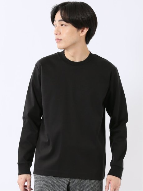 Tシャツ メンズ 長袖 ストレッチ UV 綿 コットン 無地 シルケット スムス スロープネック ドレスT
