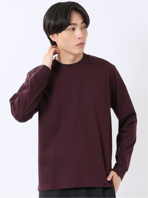 Tシャツ メンズ 長袖 ストレッチ UV 綿 コットン 無地 シルケット スムス スロープネック ドレスT