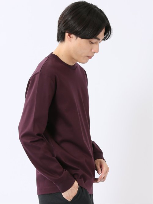 Tシャツ メンズ 長袖 ストレッチ UV 綿 コットン 無地 シルケット スムス スロープネック ドレスT