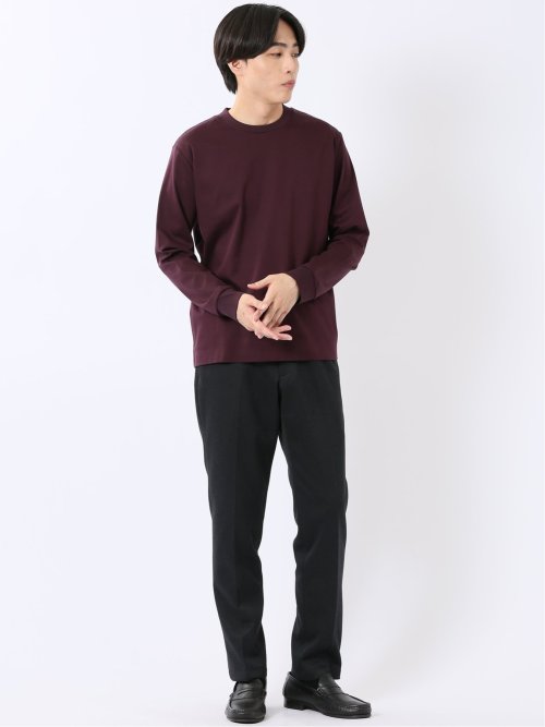 Tシャツ メンズ 長袖 ストレッチ UV 綿 コットン 無地 シルケット スムス スロープネック ドレスT