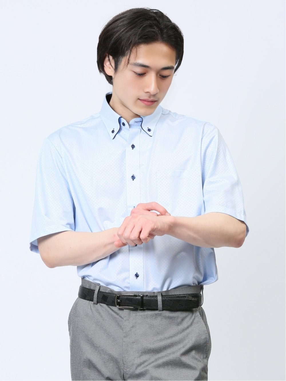 Biz トリコット ボタンダウン半袖 ビズシャツ