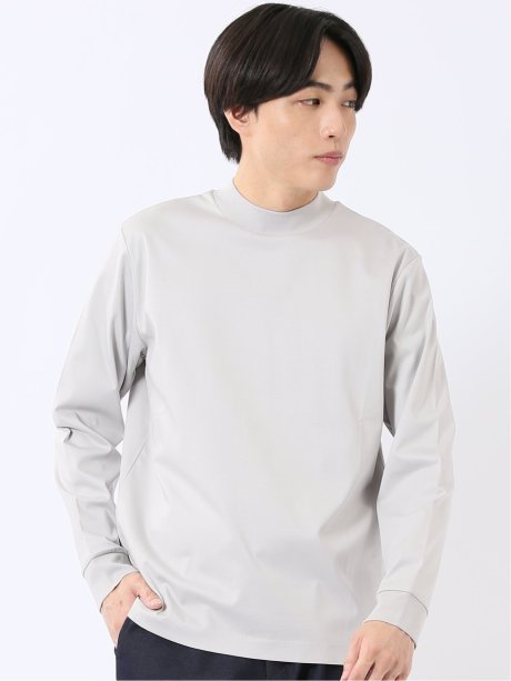 Tシャツ メンズ 長袖 ストレッチ UV 綿 コットン 無地 シルケット スムス モックネック ドレスT