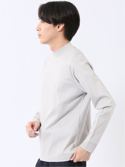 Tシャツ メンズ 長袖 ストレッチ UV 綿 コットン 無地 シルケット スムス モックネック ドレスT