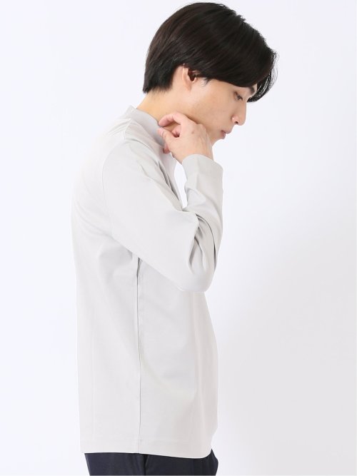 Tシャツ メンズ 長袖 ストレッチ UV 綿 コットン 無地 シルケット スムス モックネック ドレスT