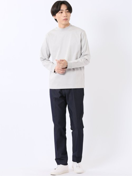 Tシャツ メンズ 長袖 ストレッチ UV 綿 コットン 無地 シルケット スムス モックネック ドレスT