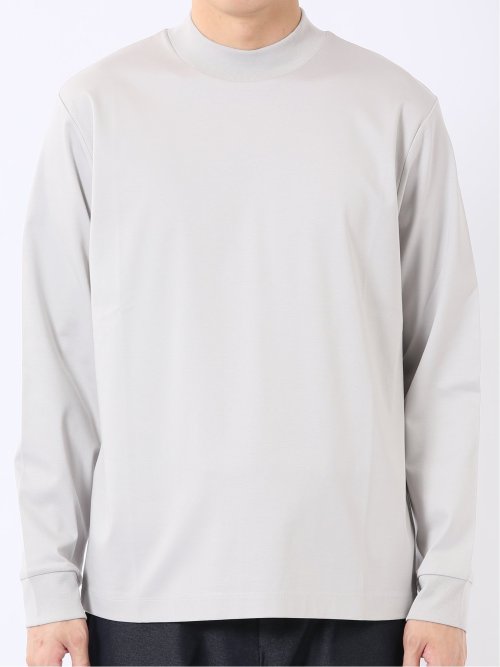 Tシャツ メンズ 長袖 ストレッチ UV 綿 コットン 無地 シルケット スムス モックネック ドレスT