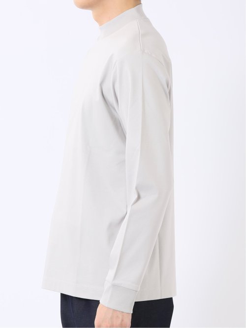 Tシャツ メンズ 長袖 ストレッチ UV 綿 コットン 無地 シルケット スムス モックネック ドレスT