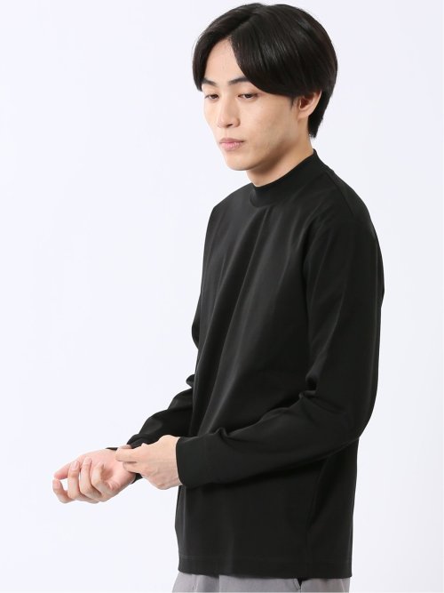 Tシャツ メンズ 長袖 ストレッチ UV 綿 コットン 無地 シルケット スムス モックネック ドレスT