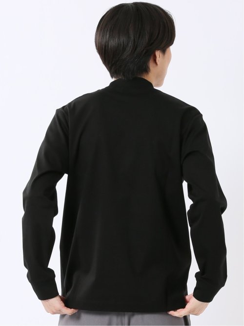 Tシャツ メンズ 長袖 ストレッチ UV 綿 コットン 無地 シルケット スムス モックネック ドレスT