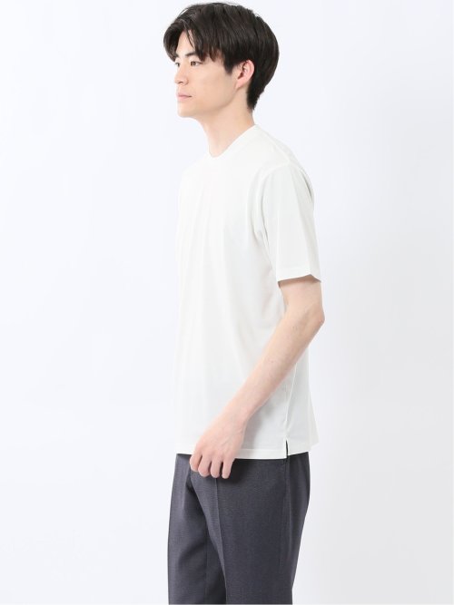 【DRESS T-SHIRT】レーヨン混ストレッチ スロープネック半袖Tシャツ