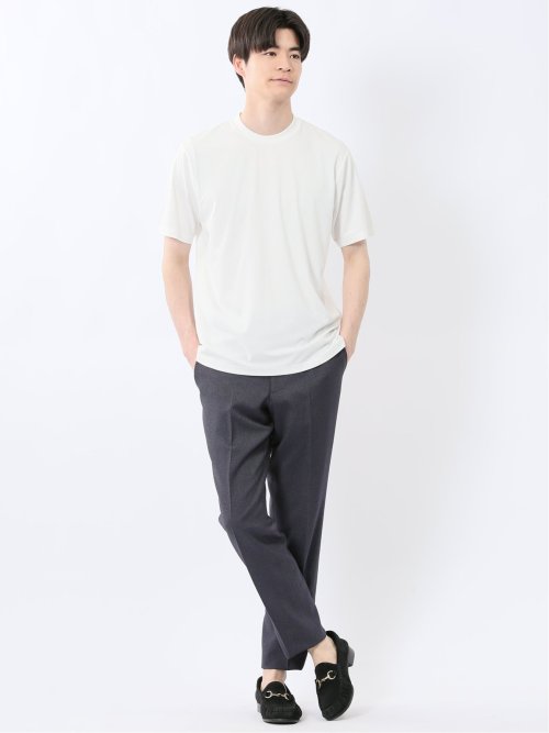 【DRESS T-SHIRT】レーヨン混ストレッチ スロープネック半袖Tシャツ