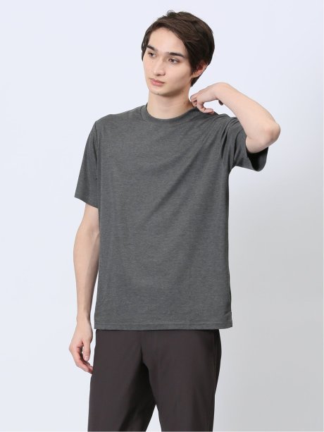 【DRESS T-SHIRT】レーヨン混ストレッチ スロープネック半袖Tシャツ