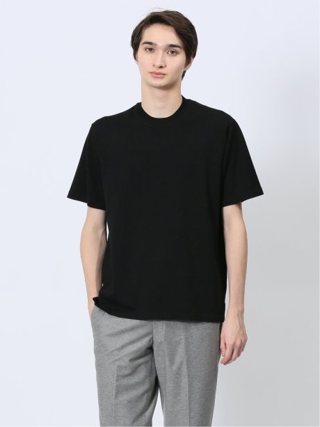 【DRESS T-SHIRT】レーヨン混ストレッチ スロープネック半袖Tシャツ
