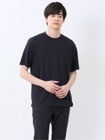 【DRESS T-SHIRT】レーヨン混ストレッチ スロープネック半袖Tシャツ