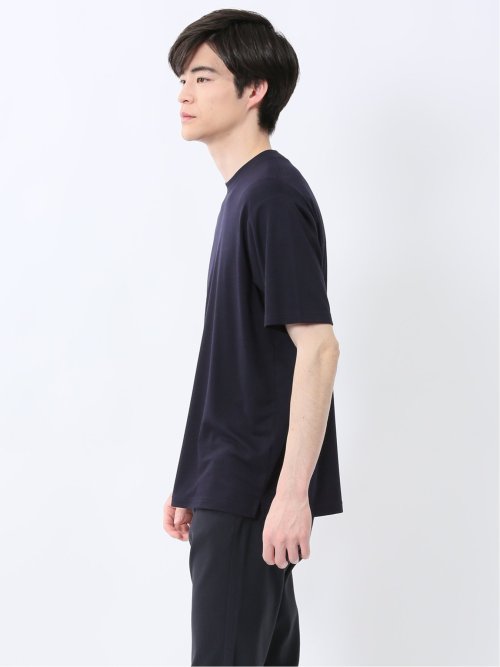 【DRESS T-SHIRT】レーヨン混ストレッチ スロープネック半袖Tシャツ