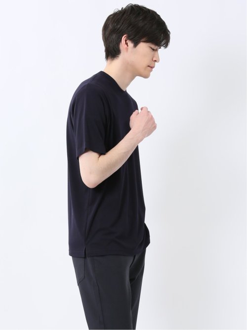 【DRESS T-SHIRT】レーヨン混ストレッチ スロープネック半袖Tシャツ
