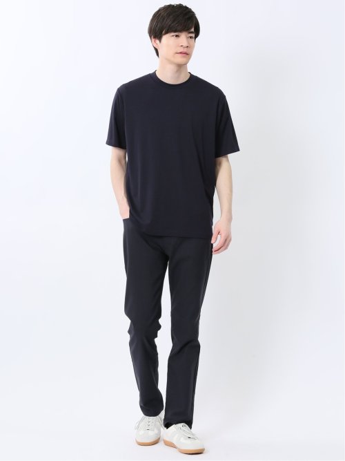 【DRESS T-SHIRT】レーヨン混ストレッチ スロープネック半袖Tシャツ