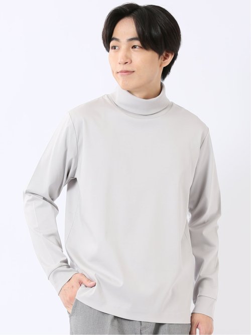 Tシャツ メンズ 長袖 ストレッチ 抗菌防臭 UV 綿 コットン 無地 シルケット スムス タートルネック ドレスT