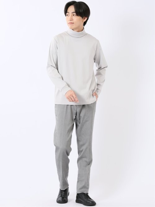 Tシャツ メンズ 長袖 ストレッチ 抗菌防臭 UV 綿 コットン 無地 シルケット スムス タートルネック ドレスT