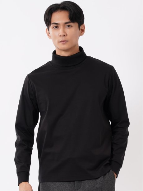 Tシャツ メンズ 長袖 ストレッチ 抗菌防臭 UV 綿 コットン 無地 シルケット スムス タートルネック ドレスT
